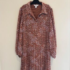 Nine West Rust Print Long Sleeve Collared Dress